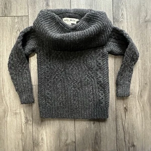 Aran Mor Chunky Cowl Neck Sweater 100% Merino Wool Made In Ireland Small Gray - Picture 1 of 12