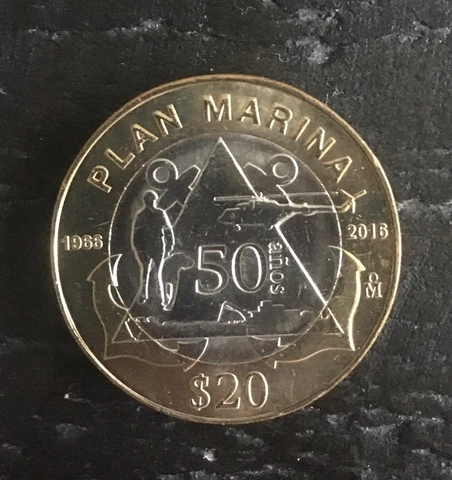 Mexico (2016) 20 Pesos Bimetallic  Commemorative Coin 50th Ann. Plan Marina  UNC Cover