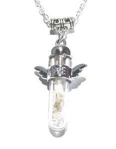 Kristall Kunzit Liebe Guadian Engelsflügel Anhänger Box & Kette ~ emotionale Heilung - Bild 1 von 1