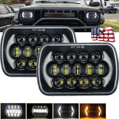 PAIR For Jeep Cherokee XJ 1984-2001 Wrangler YJ 1986-1995 5x7" 7x6 Led Headlight - Image 1 of 4