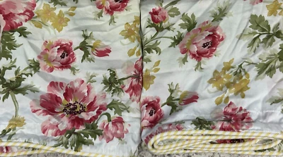 2 CHAPS Ralph Lauren King fronhas de travesseiro rosa floral branco amarelo borda listrada - Imagem 1 de 4