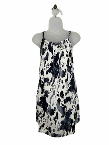 Casual A Line Tank Mini Sundress Dress Animal Cow Print Pockets Relaxed LARGE - Picture 1 of 7