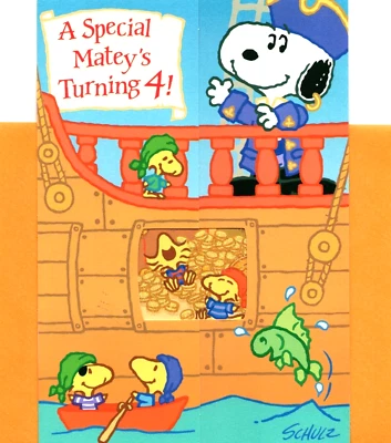 Peanuts Snoopy Happy 4th Birthday Pirate Ahoy Mate Matey Hallmark Greeting Card - Image 1 of 3