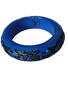 Louis Vuitton Authentic Blue Bangle Bracelet Women's Fashion Wood Leo Monogram - Picture 1 of 7