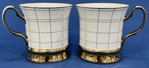 DOS (2) 10 tazas de café con leche Strawberry Street blancas metálicas doradas con patas 12 oz - Imagen 1 de 9