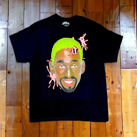 Dennis Rodman The Worm Chicago Bulls Big Head Cotton Graphic T-Shirt Size XL New Cover