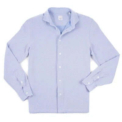 Barba Napoli Slim-Fit Sky Blue Patterned Knit Jersey Cotton Shirt M (Eu 39) NWT - Image 1 of 4