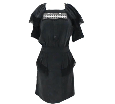 MAYLE Vestido Negro Seda Encaje Talla 2 Foto 1 de 4