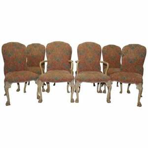RARE SET OF 8 ORIGINAL WALNUT ART DECO DINING CHAIRS WITH LION HAIRY PAW FEET 