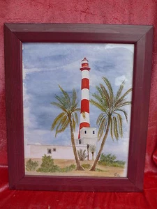 Beautiful Picture Lighthouse Watercolor Signed! - Picture 1 of 1