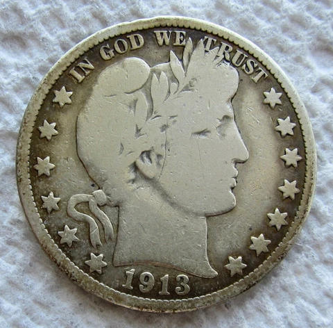 1913 50C Barber Half Dollar Rare Key Date Philadelphia  Mint VG Detail Cleaned Cover
