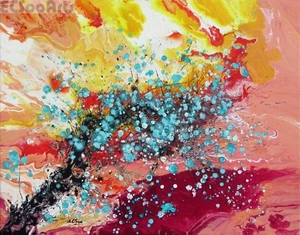 Neu Original Abstrakte Blumenkunst, Acryl Gemälde "MeiHua Blau" Pflaumenblüten - Bild 1 von 7