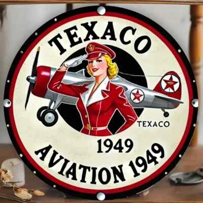 Letrero redondo resistente a la intemperie de aluminio TEXACO AVIATION ESTILO RETRO GARAJE HOMBRE CUEVA GAS Foto 1 de 3