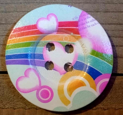 Multicolor Rainbow Hearts Sewing Button Crafting Round Wood 4 Hole 2"  - Image 1 of 2