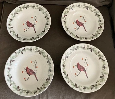 4 cuencos de cereales Sonoma Red Cardinal Bird piñas sopa de Navidad ensalada pasta Foto 1 de 4
