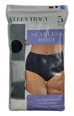Paquete de 5 calzoncillos sin costuras para mujer ELLEN TRACY Essentials grandes negros/grises Foto 1 de 4