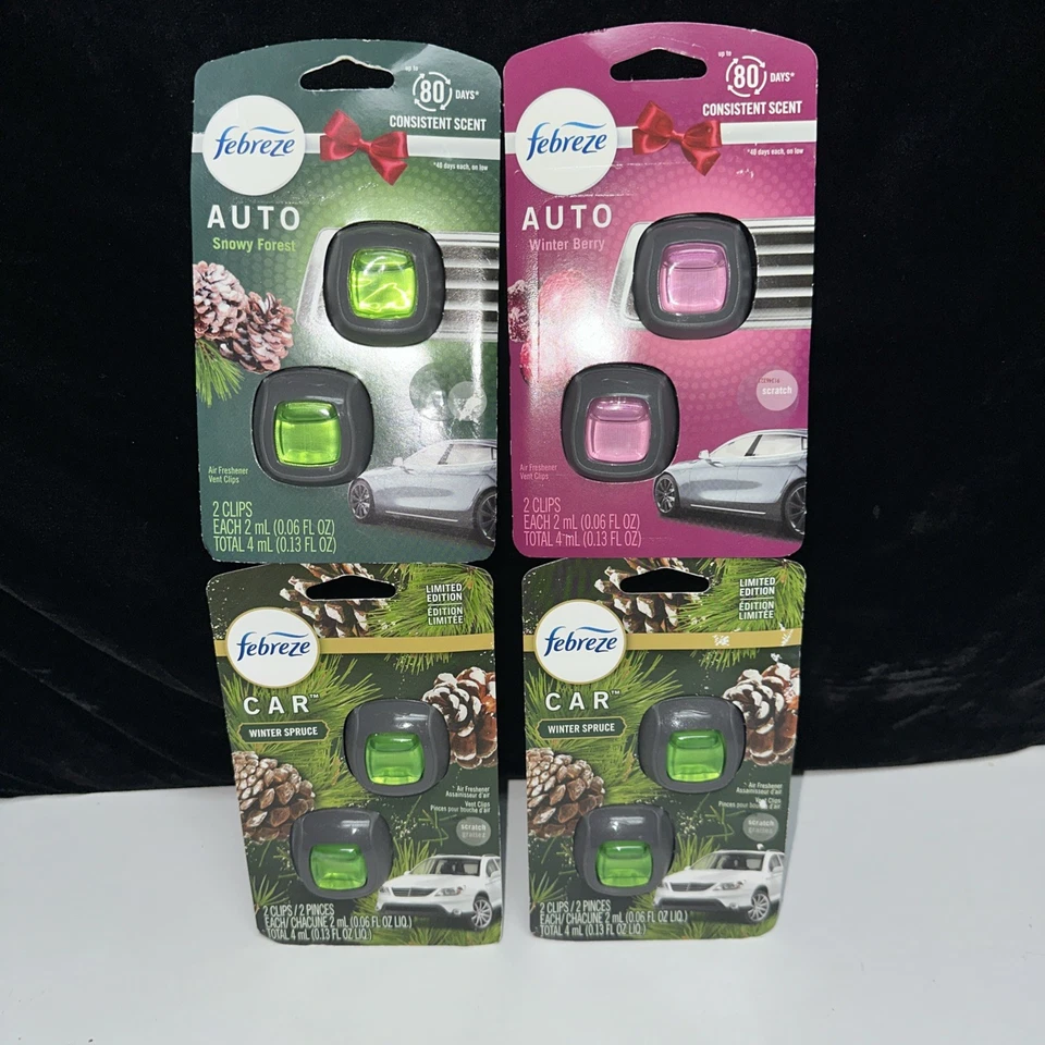  8 Febreze Car Clips WINTER SPRUCE & More 4 Double Packs 8 clips