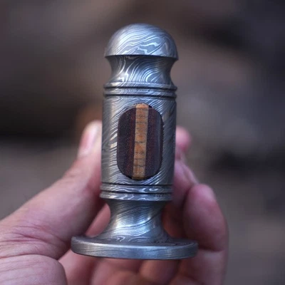 High Quality Handmade Damascus Steel Ball Peen Hammer with Carved Wooden Handle - Image 1 of 4