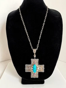 FANTASTIC Navajo D. Troutman Large Turquoise Amethyst Pendant Necklace 106.2 G - Picture 1 of 9
