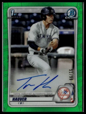 2020 Bowman Draft #CDA-TH Trevor Hauver Chrome Draft Pick Autographs Green #/99 - Image 1 of 2