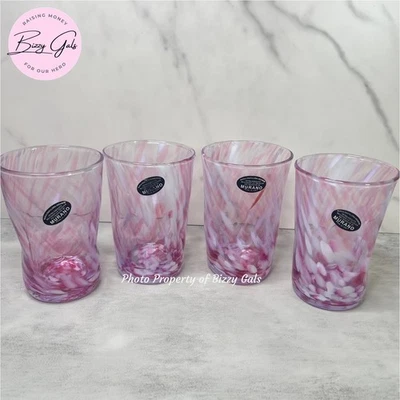 Murano Vetro Eseguito 4 vasos remolino púrpura rosa y blanco NUEVO Foto 1 de 4