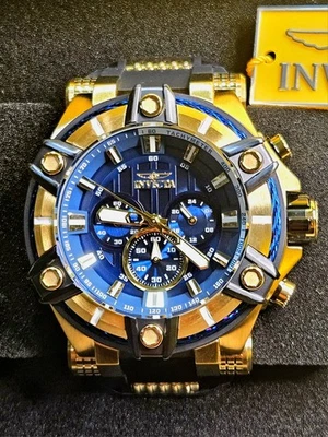 Invicta Bolt 52 mm cronógrafo esfera dorada/azul bisel de cable banda de silicona negra/dorada 39187 Foto 1 de 4
