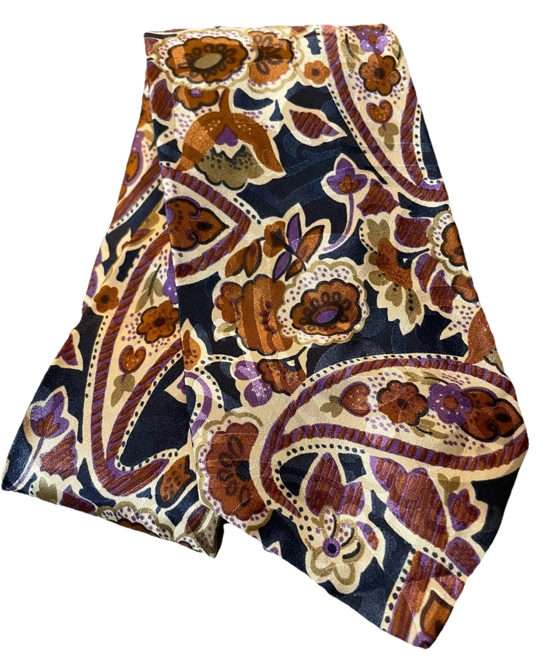 Corbata de seda XMI Nordstrom cosida a mano floral cachemira dorada beige púrpura hecha en EE. UU. 4” Foto 1 de 4