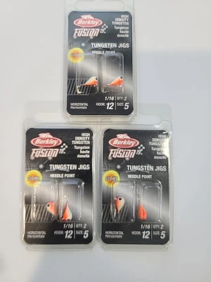 Lote de 3 plantillas de tungsteno Berkley Fusion naranja fluorescente 1/32 oz talla 4 2 cnt Foto 1 de 4