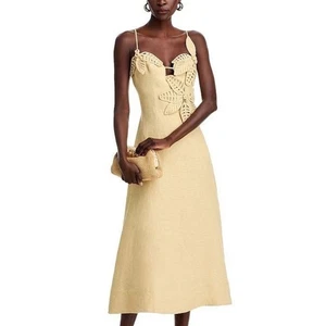 Farm Rio | NWT! Sand 3d Flower Bodice Midi Dress - Large - Picture 1 of 9