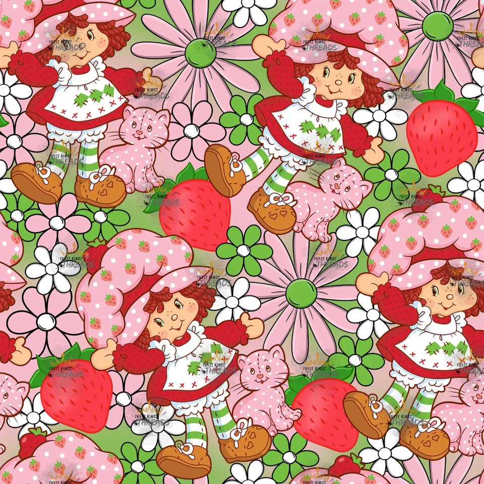 Strawberry Shortcake Green Custom Print 1 Yard Fabric Seamless Design App59x36 - Imagem 1 de 1