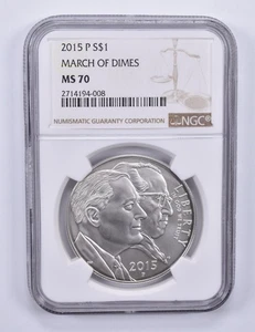 2015-P March Of Dimes Commemorative Dollar MS70 NGC Brown Label *1797 - Picture 1 of 5