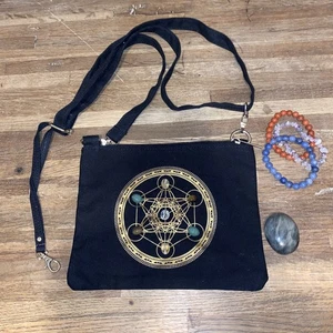 Wealth & Prosperity Sacred Geometry Crystal Grid Bag Gemstone Purse W/ Bracelets - Picture 1 of 6