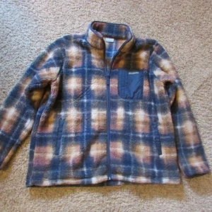 Giacca Columbia XXL blu marrone pile a quadri zip intera calda morbida tasche usata in ottime condizioni - Foto 1 di 2