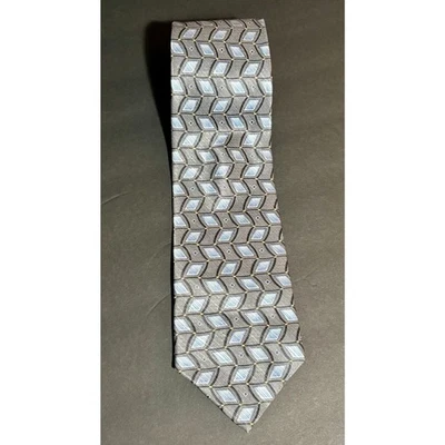 Corbata de seda Geoffrey Beene patrón geométrico azul gris diseño diamante para hombre Foto 1 de 4