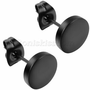 Men's Punk Rock Black Stainless Steel Barbell Ear Studs Charm Earrings 3-14mm