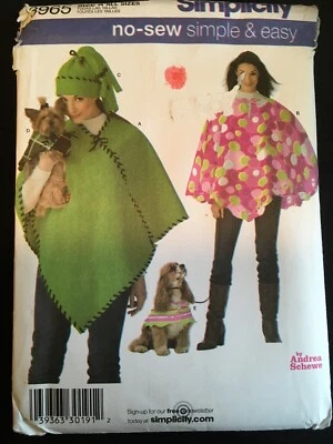 Pattern Simplicity 3965, misses’ no sew poncho, dog poncho, in 3 sizes - Image 1 of 2