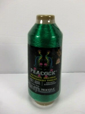HM Textile Peacock Embroidery Machine Cone Thread Metallic Bright Green  - Image 1 of 4