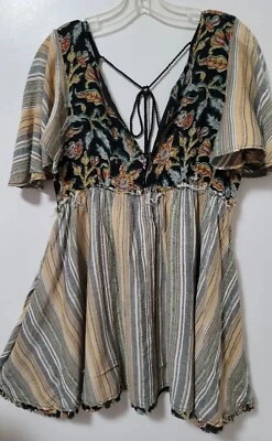 Vestido Free People Feminino Tamanho Pequeno Babydoll Under The Sun Bordado Boho Mini  - Imagem 1 de 4