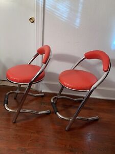 2 Vintage Modern Chrome Red Bar stools/chairs.