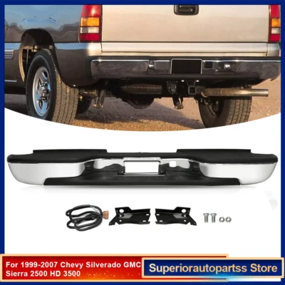 Chrome Rear Bumper Assembly for 1999-2007 Chevy Silverado GMC Sierra 2500HD 3500 Foto 1 de 4