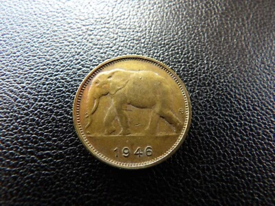 Belgian  Belgium Congo 1946 1 Frank coin African Elephant (18) - Image 1 of 4