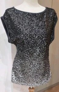 New Mint Velvet Ombre Sequin Top Grey Jersey Christmas Party Sparkle UK 12 - Picture 1 of 7