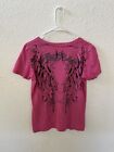Vintage Metall Mulisha geflügeltes V-Ausschnitt Shirt Erwachsene XL rosa Schädel Goth Emo Damen Y2K