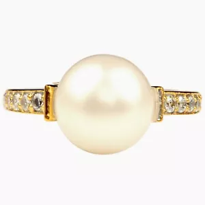 14 Kt Gelbgold 5,68 kt 100 % natürliche Süßwasserperlen IGI-zertifizierter Diamantring - Bild 1 von 13