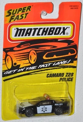 Matchbox 1996 Super Fast #59 Chevy Camaro Z28 Police black MOC Tyco Toys MB254B - Image 1 of 2