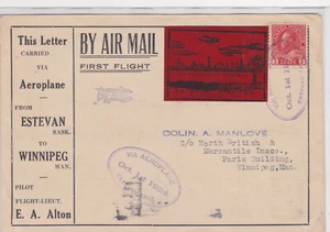 CANADA First Flight Cover 1924 ESTEVAN to WINNIPEG EA Alton COAL advertising - Picture 1 of 3