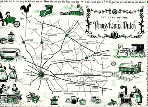 1950s Pennsylvania Dutch Paper Placemat Restaurant Souvenir Table Mid Century - Picture 1 of 3