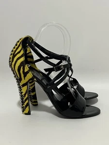 Vtg VERSACE AW2004 RUNWAY YELLOW ZEBRA PRINT PONY HAIR SANDALS 39 - Picture 1 of 10