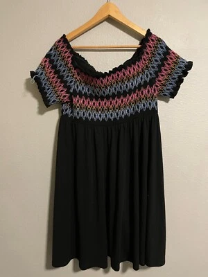 Torrid Womens Dress Size 3X Black Embroidered Smocked Off the Shoulder Boho - Image 1 of 4