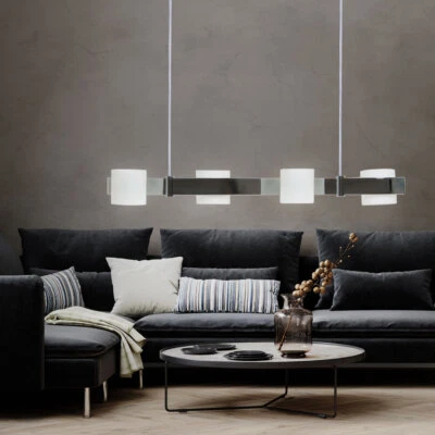 Lampadario Pendente Lampada Da Pranzo 4 Fiamme Cromo Vetro L 70Cm - Immagine 1 di 4